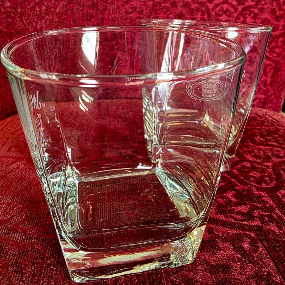 Jack Daniels Old No. 7 Tennessee Whiskey Square Bottom Old Fashioned Glass x 2